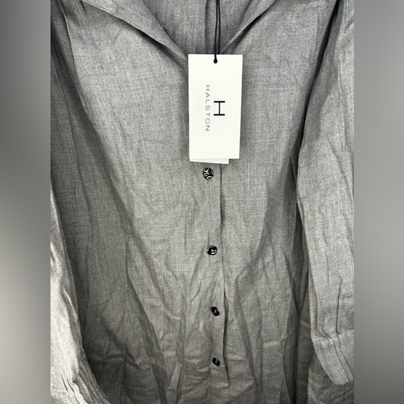 Women’s NWT Halston Gray Viscose Long Sleeve Midi Collared Dress Size Large - Picture 4 of 6